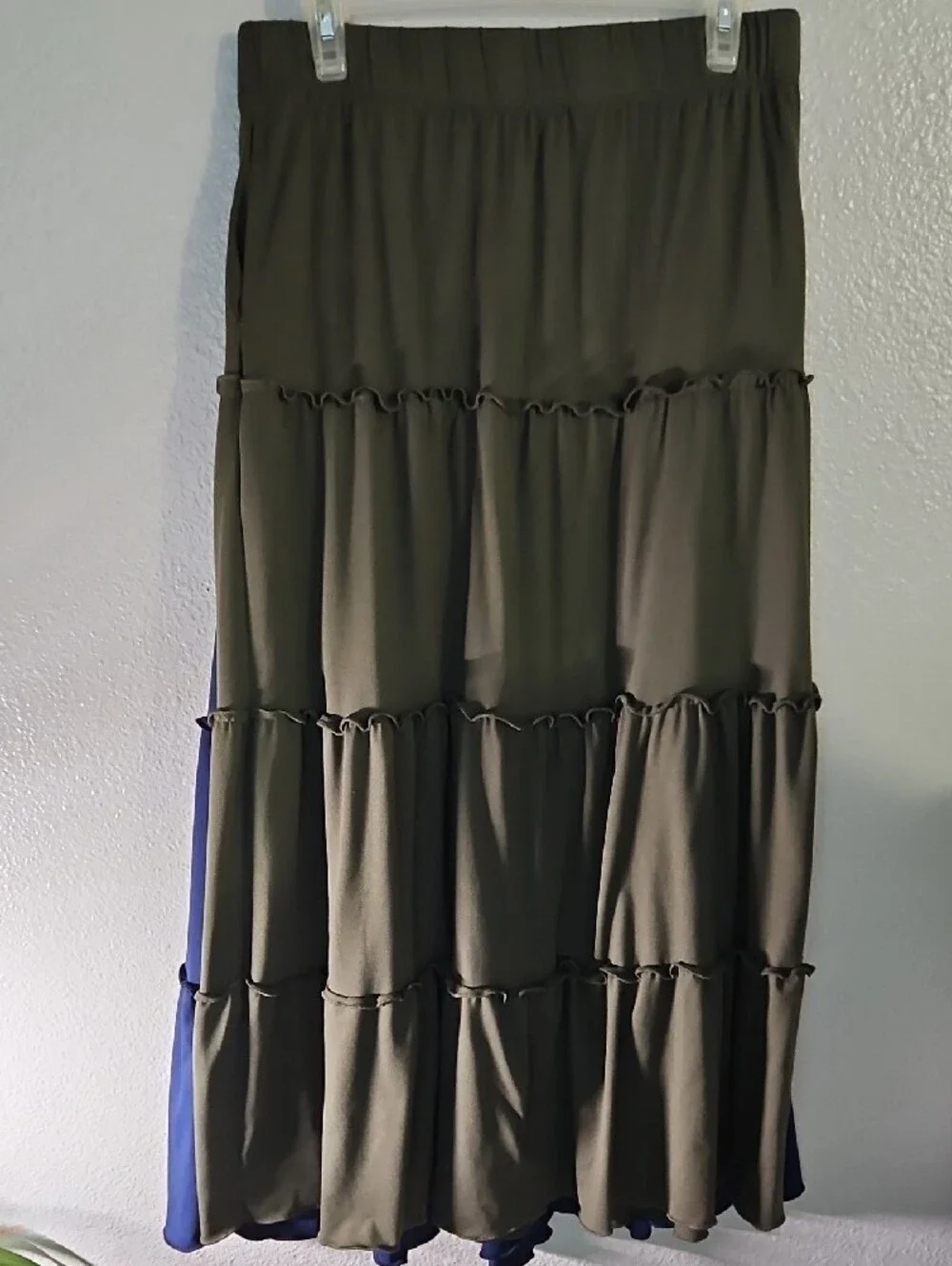 White Mark 2-Piece Tiered Maxi Skirt Bundle - Olive Green & Navy Blue - Size M
